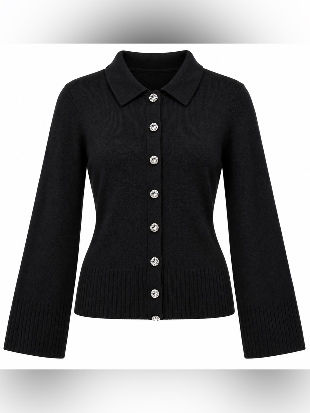 NWT J.Crew Milano-Stitch Lambswool Crystal Button Cardigan Black XS